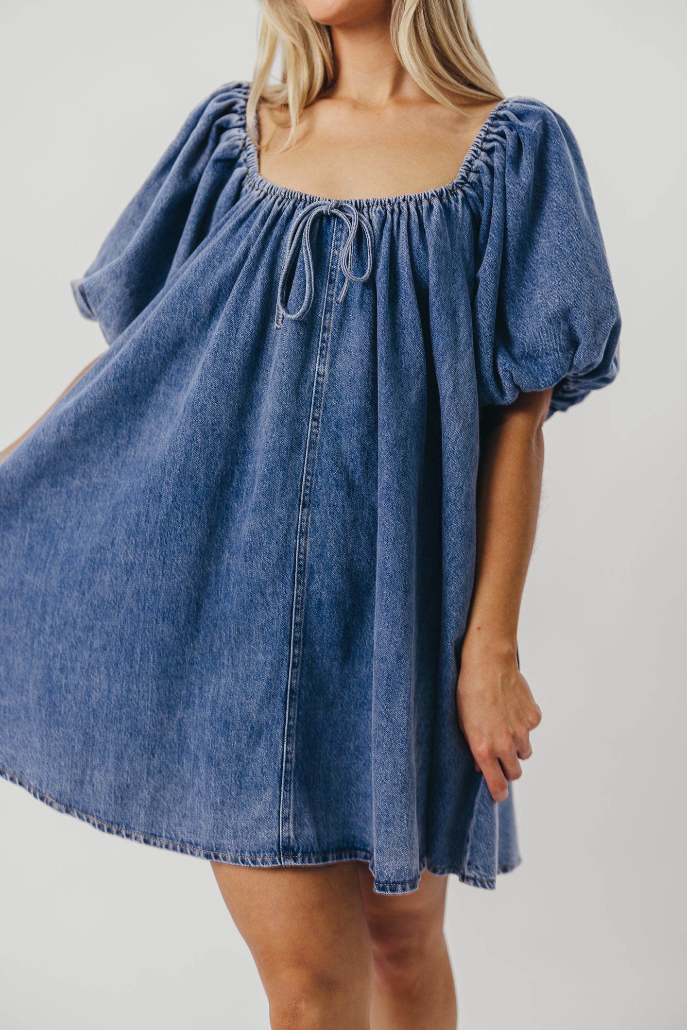 Morgan Babydoll Mini Dress in Denim - Restocking End of July