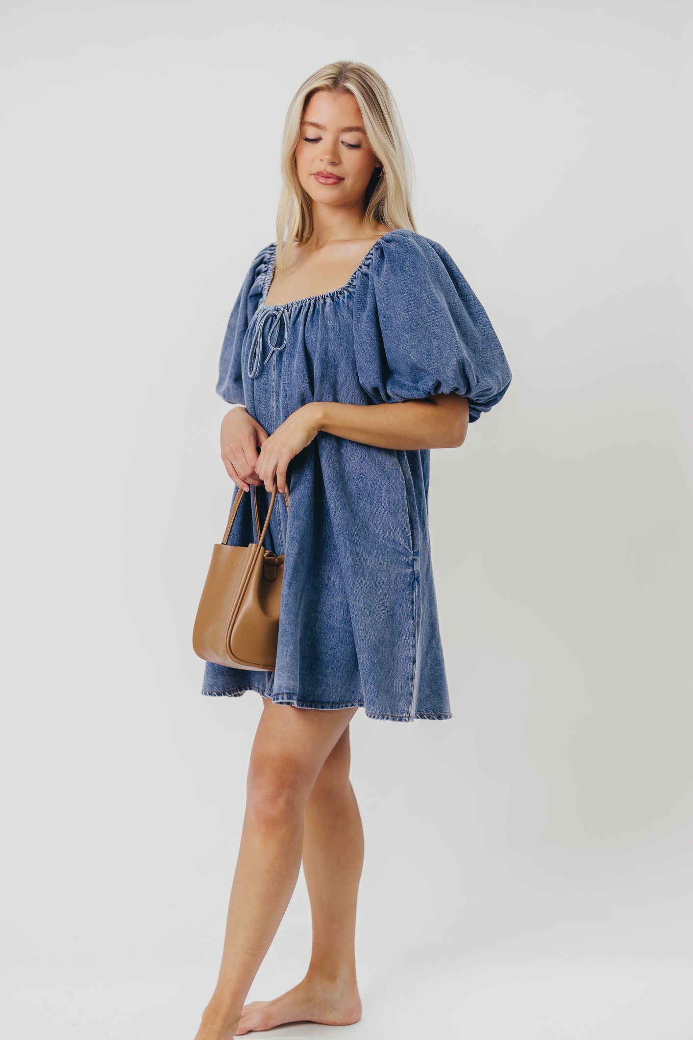 Morgan Babydoll Mini Dress in Denim - Restocking End of July