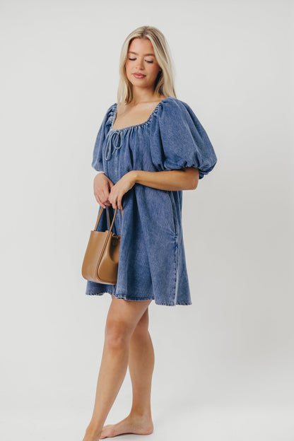 Morgan Babydoll Mini Dress in Denim - Restocking End of July