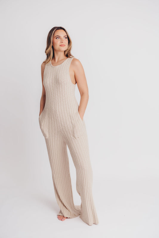 Easy Summer Days Knit Jumpsuit in Natural - Bump Friendly