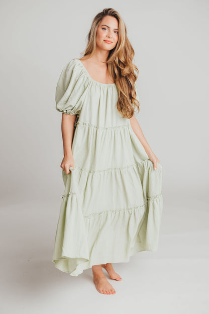 Eva Puffed Sleeve Maxi Dress in Sage - Bump Friendly (S-3XL)