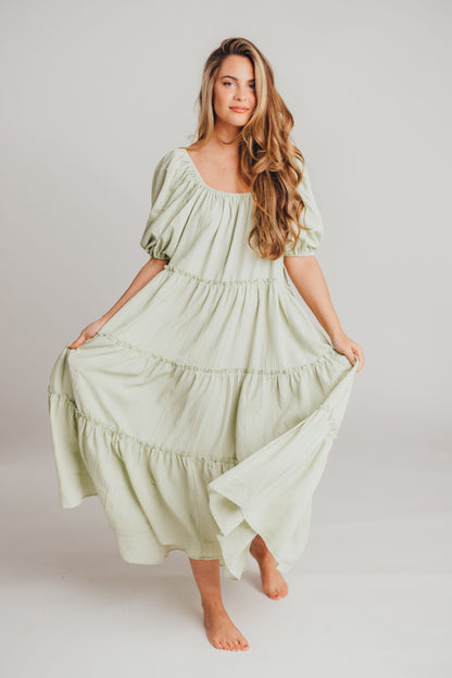 Eva Puffed Sleeve Maxi Dress in Sage - Bump Friendly (S-3XL)