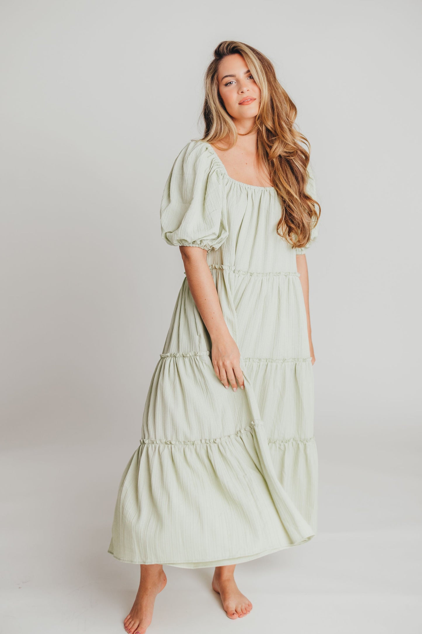 Eva Puffed Sleeve Maxi Dress in Sage - Bump Friendly (S-3XL)