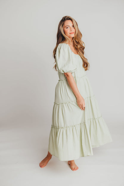 Eva Puffed Sleeve Maxi Dress in Sage - Bump Friendly (S-3XL)