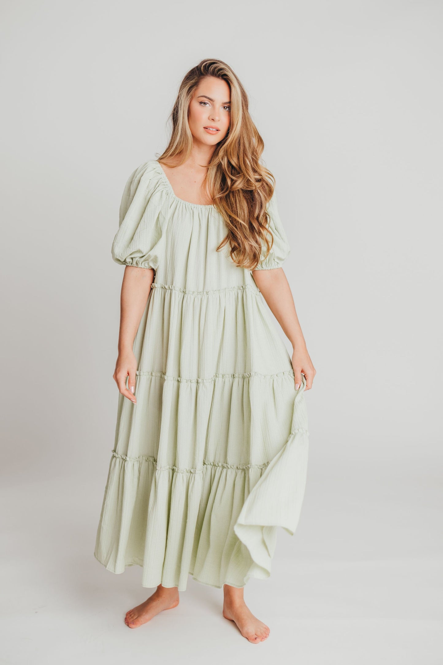 Eva Puffed Sleeve Maxi Dress in Sage - Bump Friendly (S-3XL)