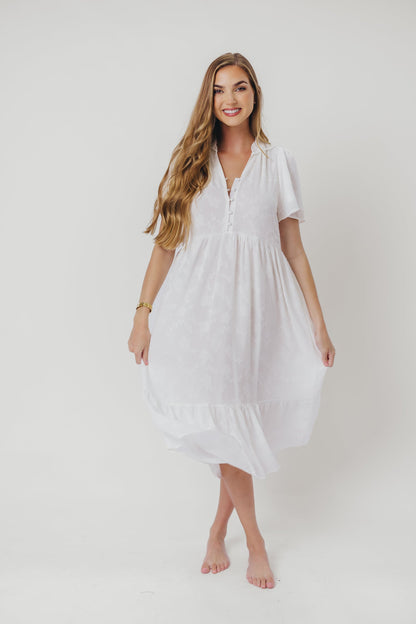 Katie Textured Midi Dress in Off-White