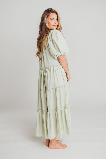 Eva Puffed Sleeve Maxi Dress in Sage - Bump Friendly (S-3XL)