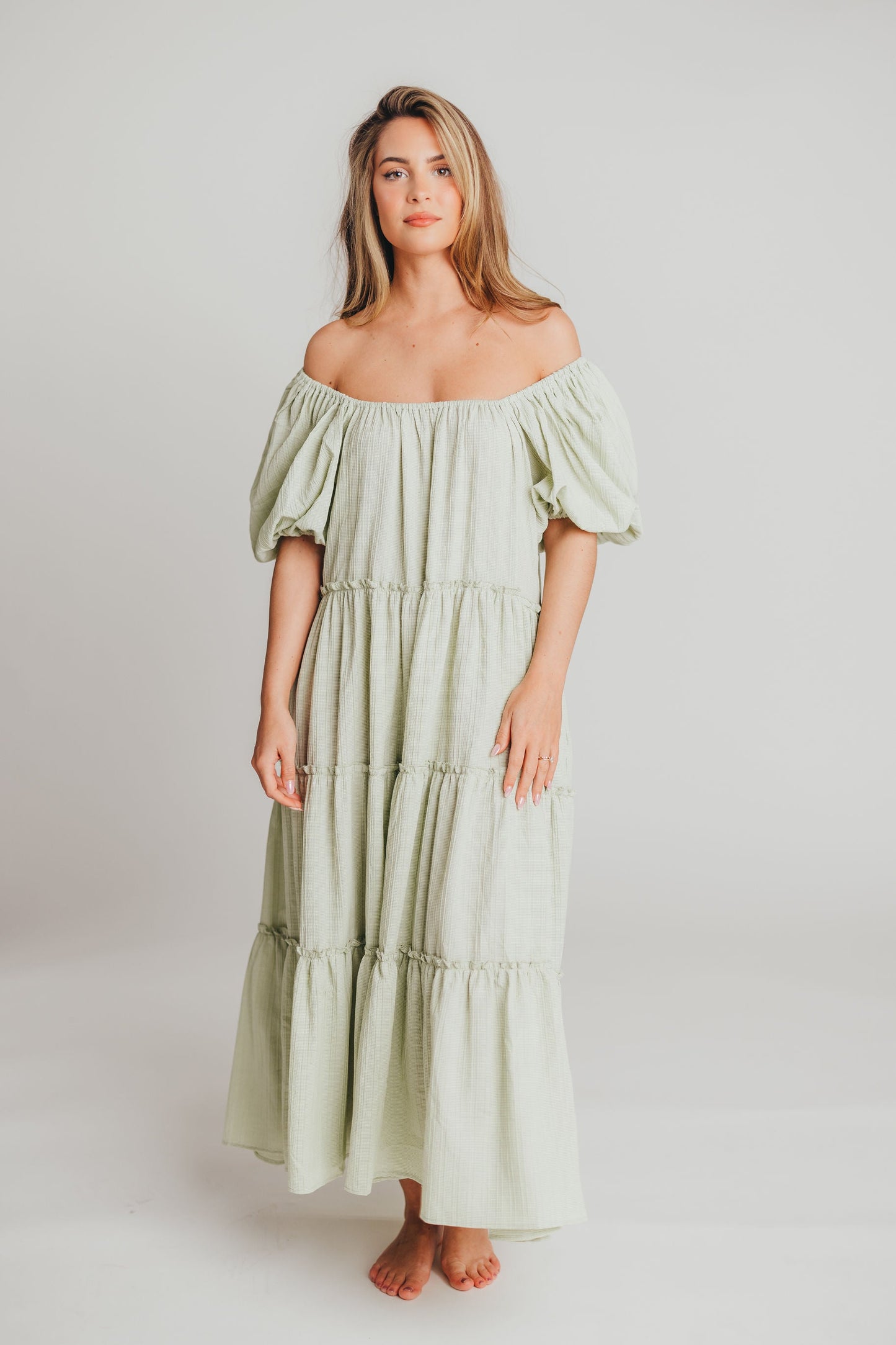 Eva Puffed Sleeve Maxi Dress in Sage - Bump Friendly (S-3XL)