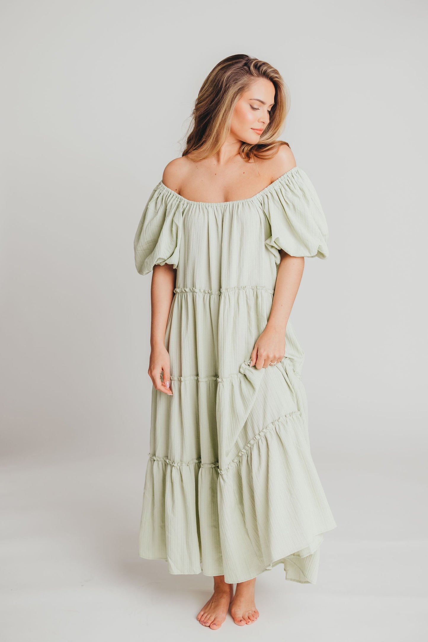 Eva Puffed Sleeve Maxi Dress in Sage - Bump Friendly (S-3XL)