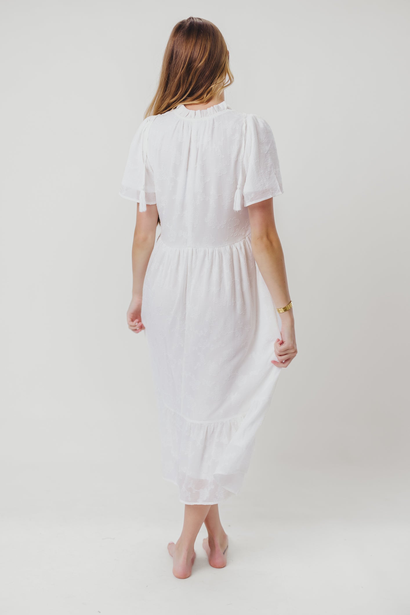 Katie Textured Midi Dress in Off-White