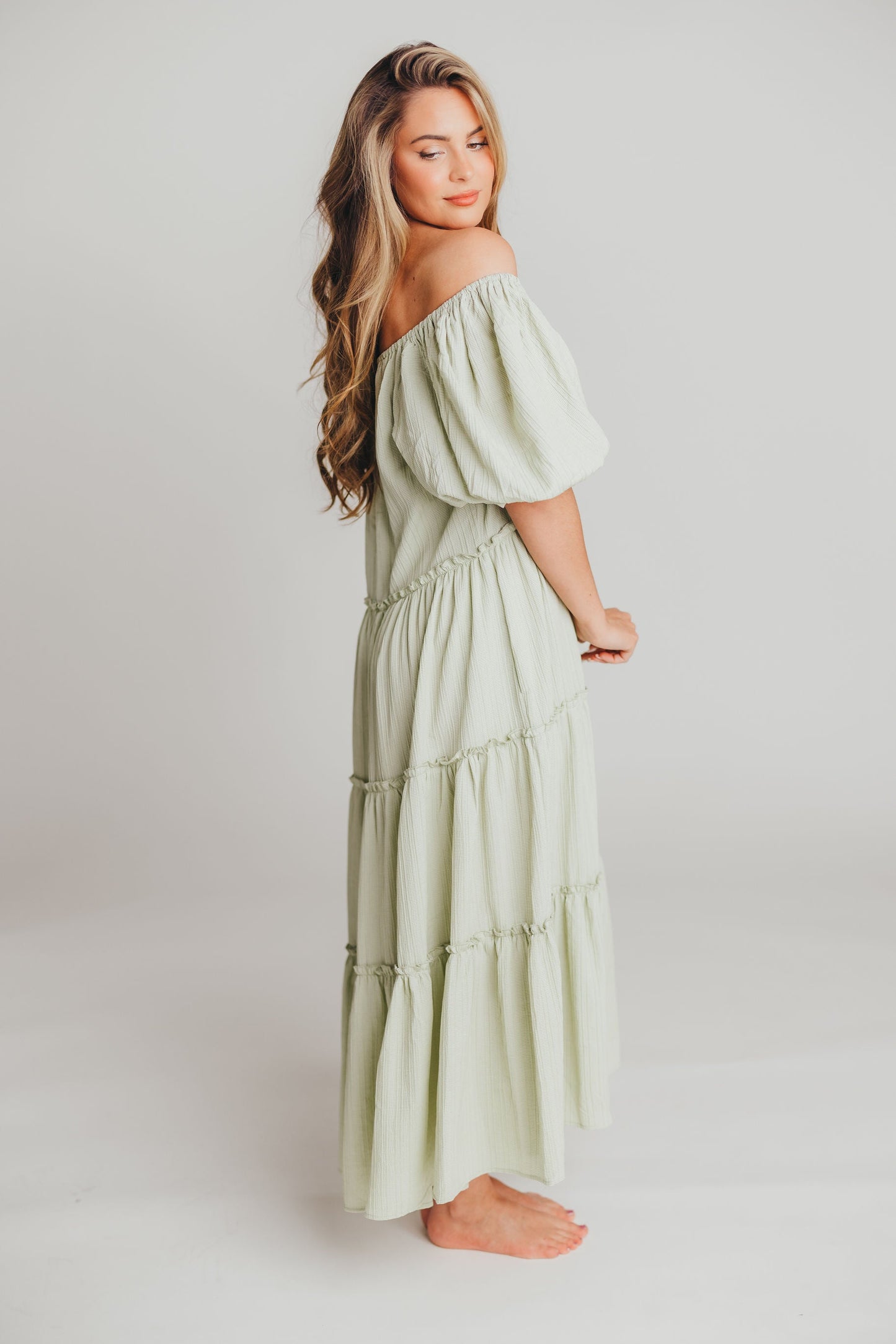 Eva Puffed Sleeve Maxi Dress in Sage - Bump Friendly (S-3XL)