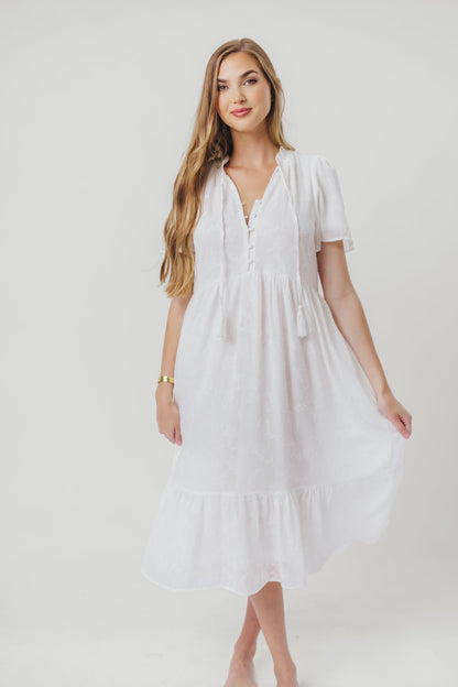 Katie Textured Midi Dress in Off-White