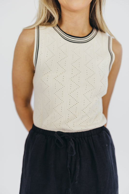 Margaux Contrast Detail Sweater Top in Cream/Black