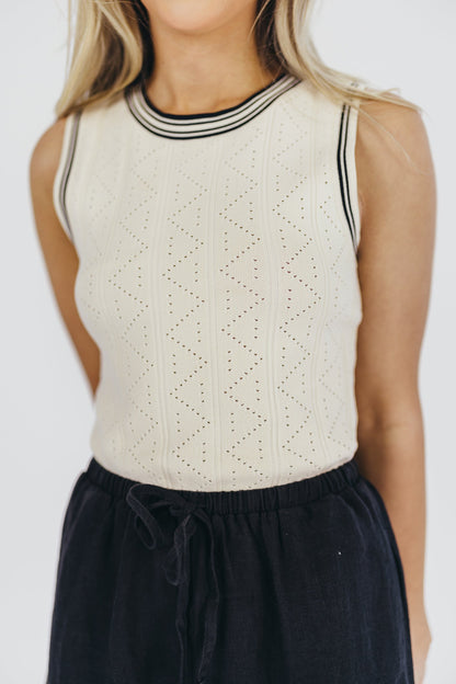 Margaux Contrast Detail Sweater Top in Cream/Black