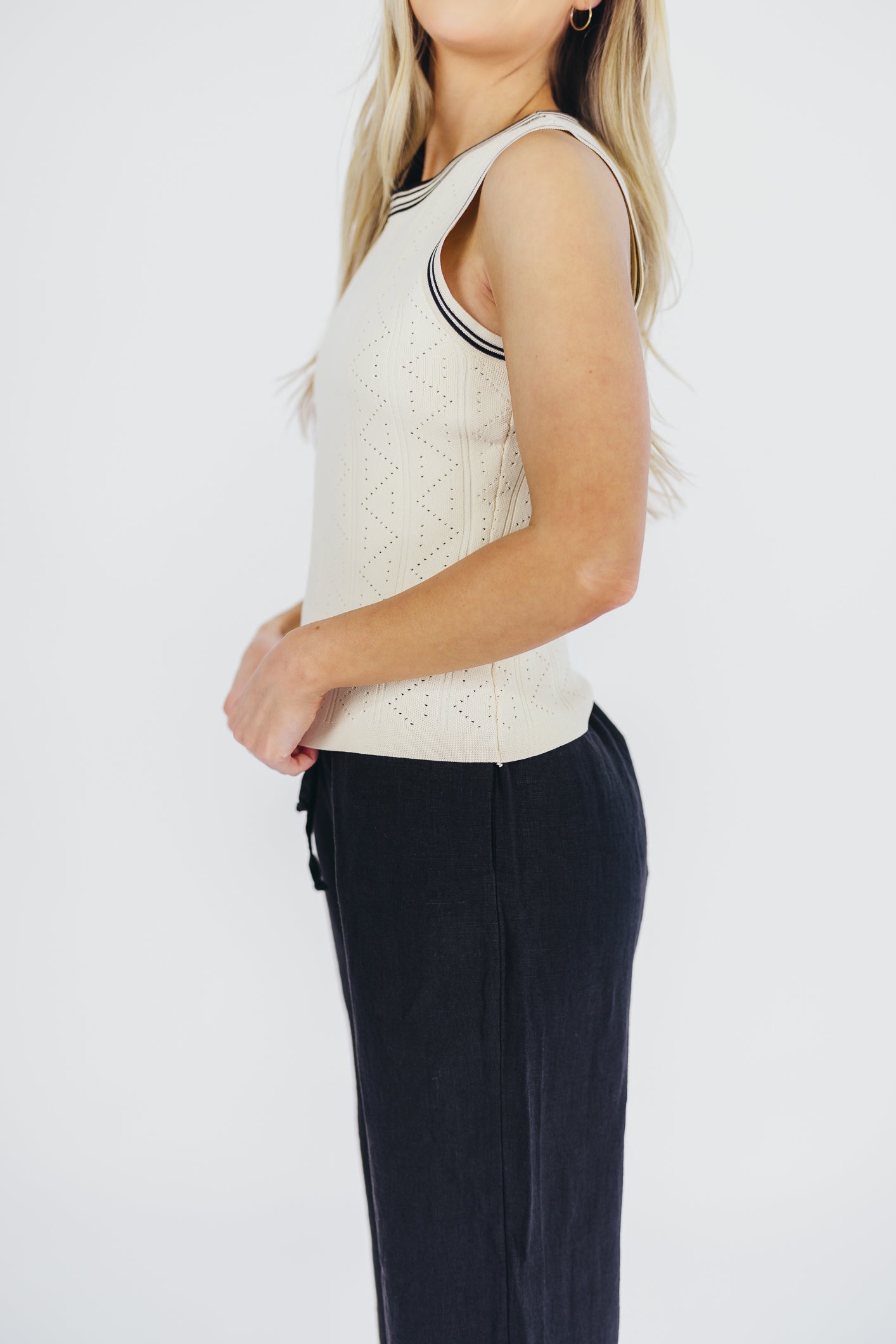 Margaux Contrast Detail Sweater Top in Cream/Black