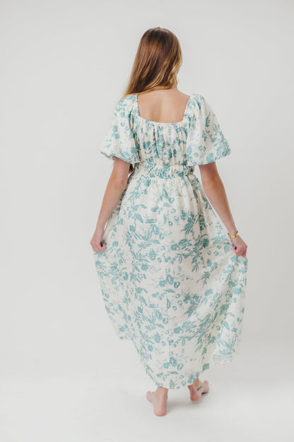 Mallory Textured Print Midi Dress in Teal Floral