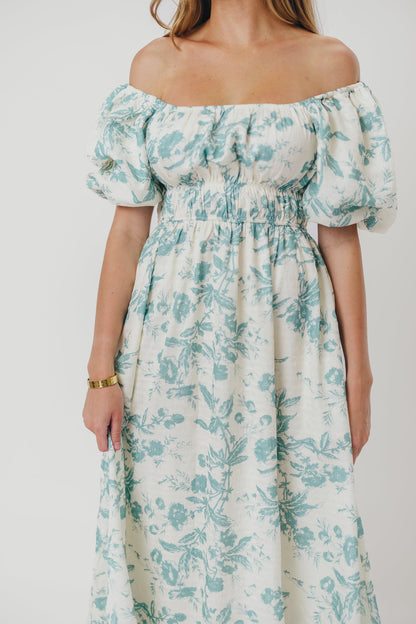 Mallory Textured Print Midi Dress in Teal Floral