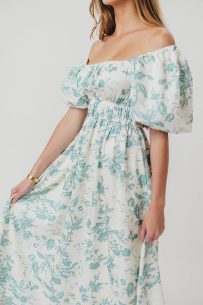 Mallory Textured Print Midi Dress in Teal Floral