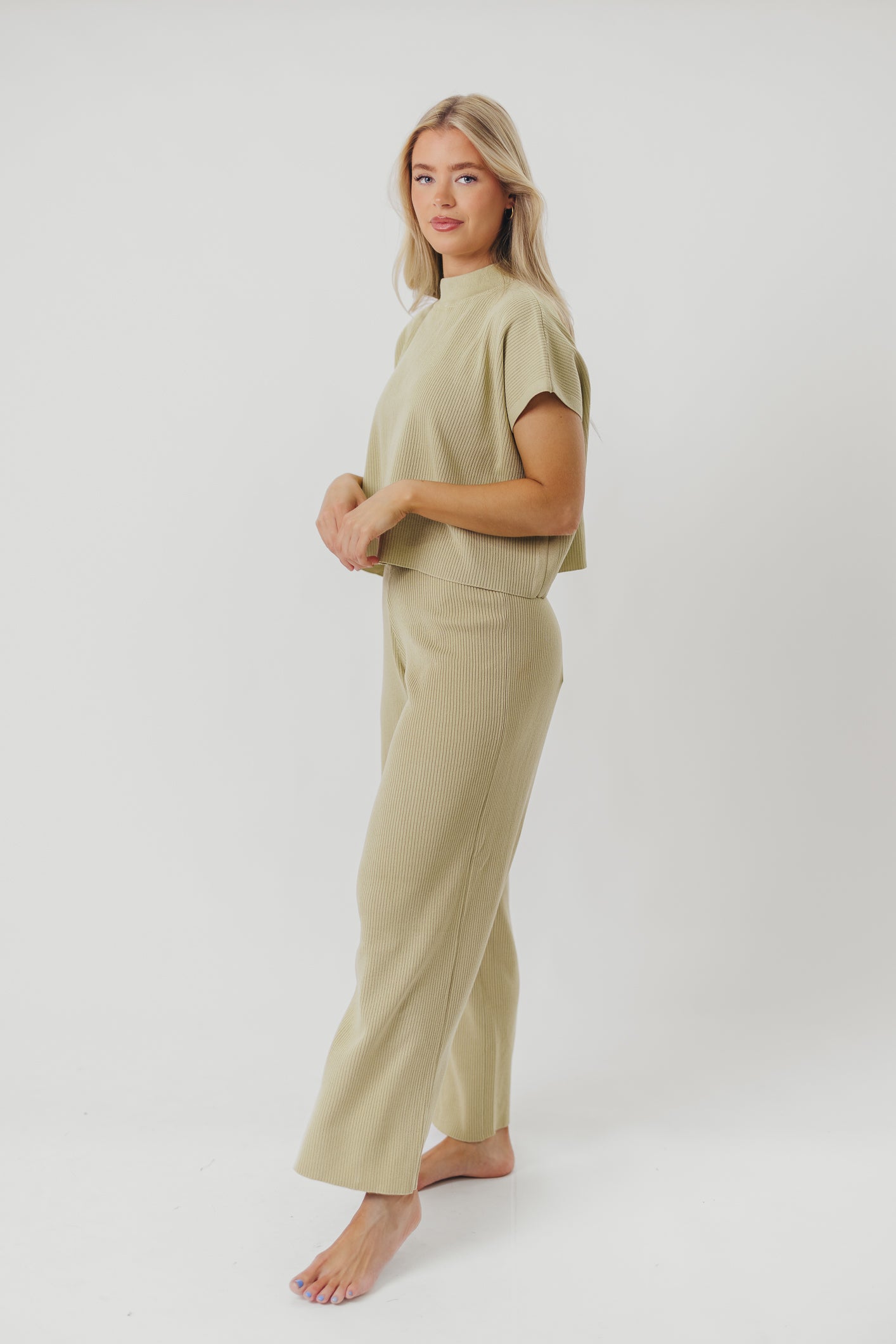 Tripp Knit Top and Pant Set in Avocado