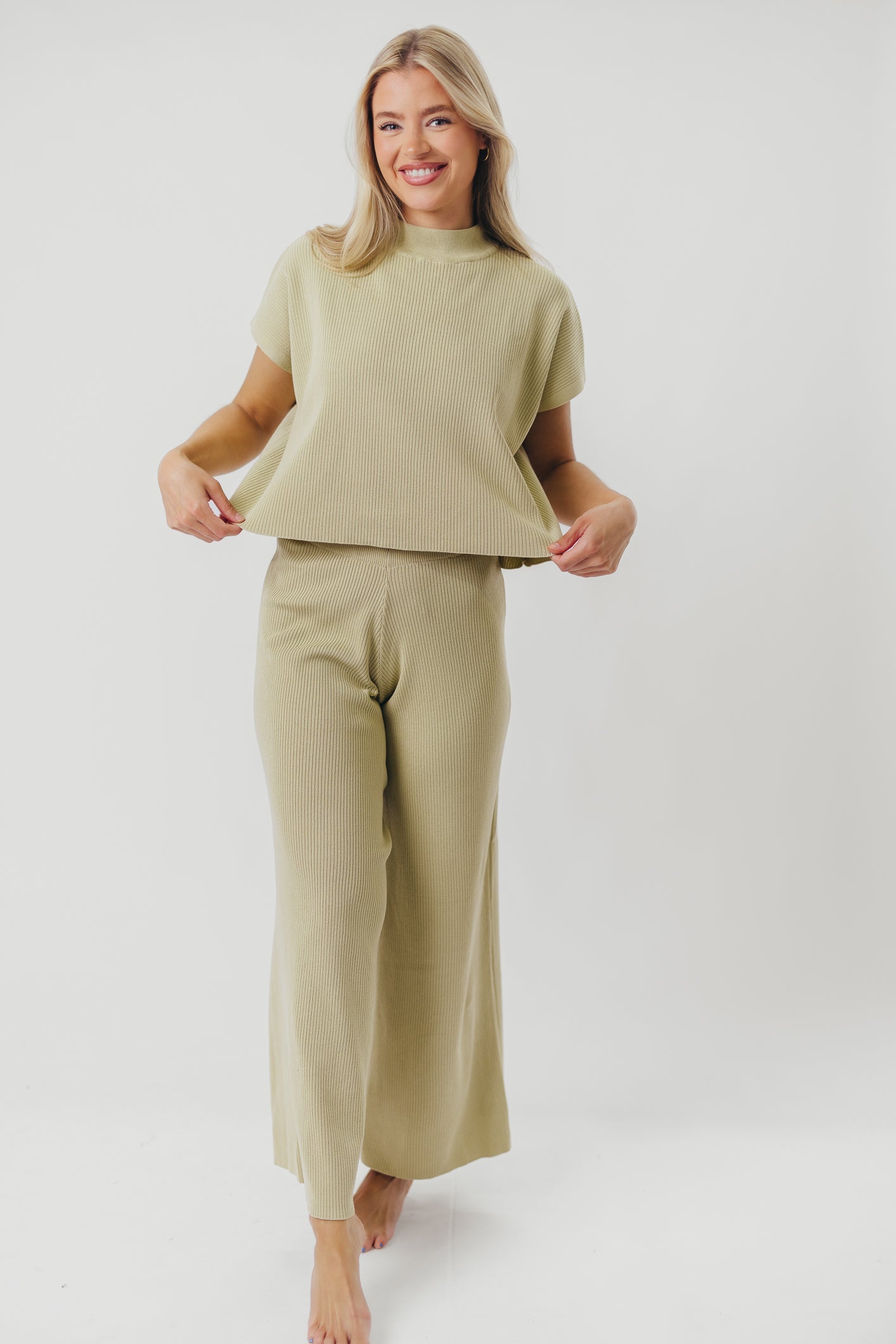 Tripp Knit Top and Pant Set in Avocado