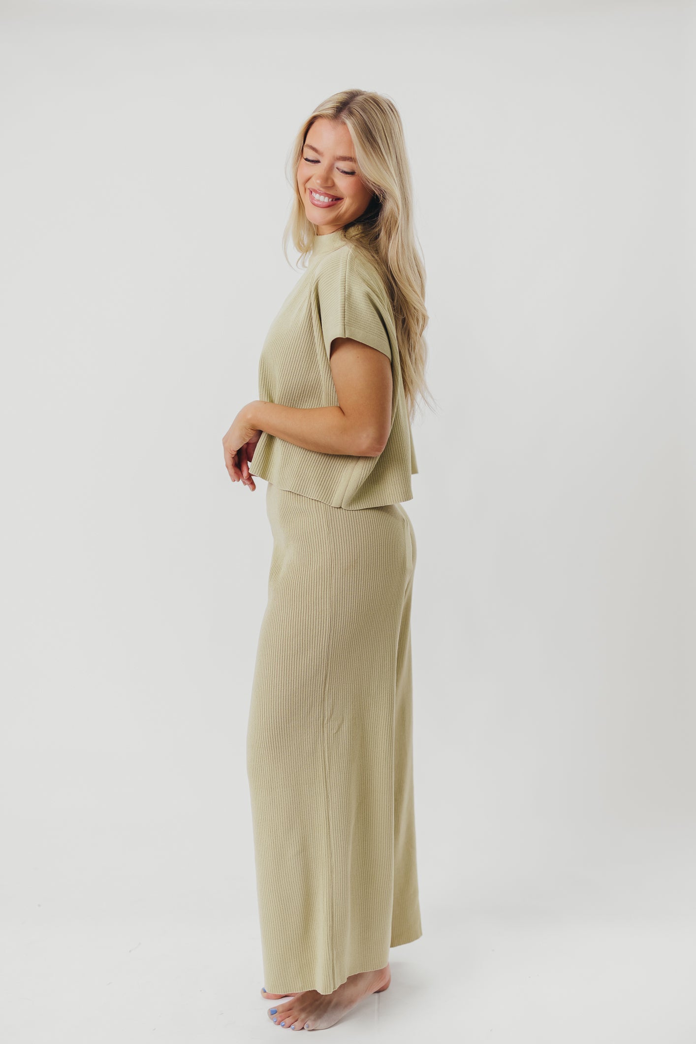 Tripp Knit Top and Pant Set in Avocado