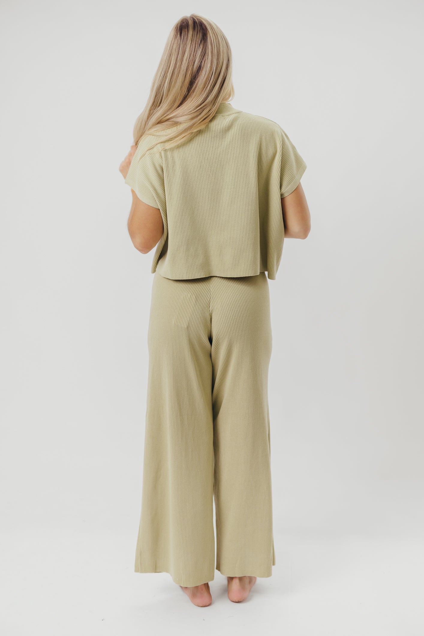 Tripp Knit Top and Pant Set in Avocado