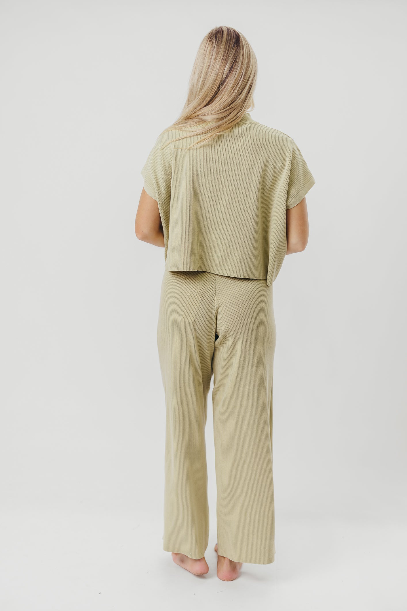 Tripp Knit Top and Pant Set in Avocado