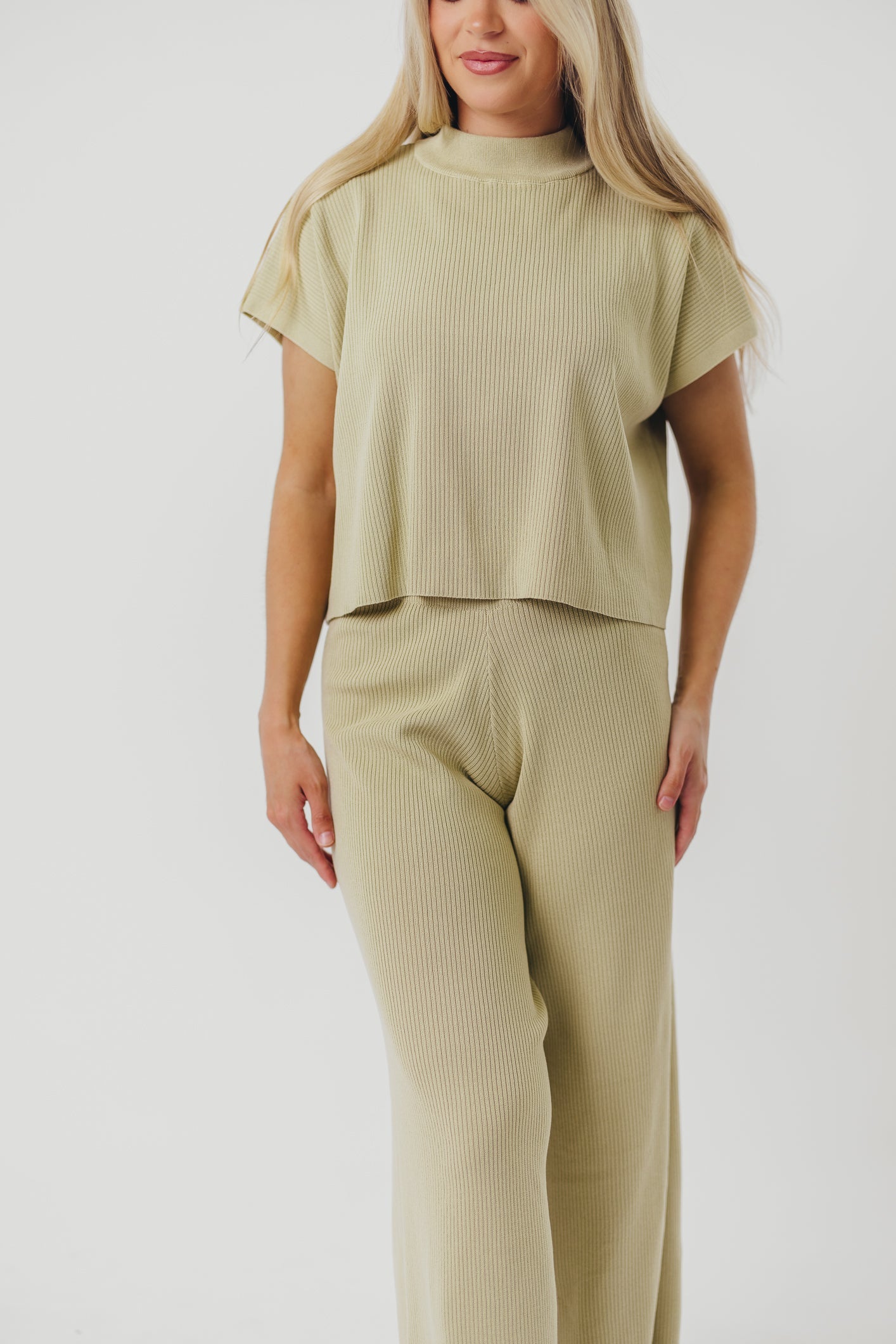 Tripp Knit Top and Pant Set in Avocado