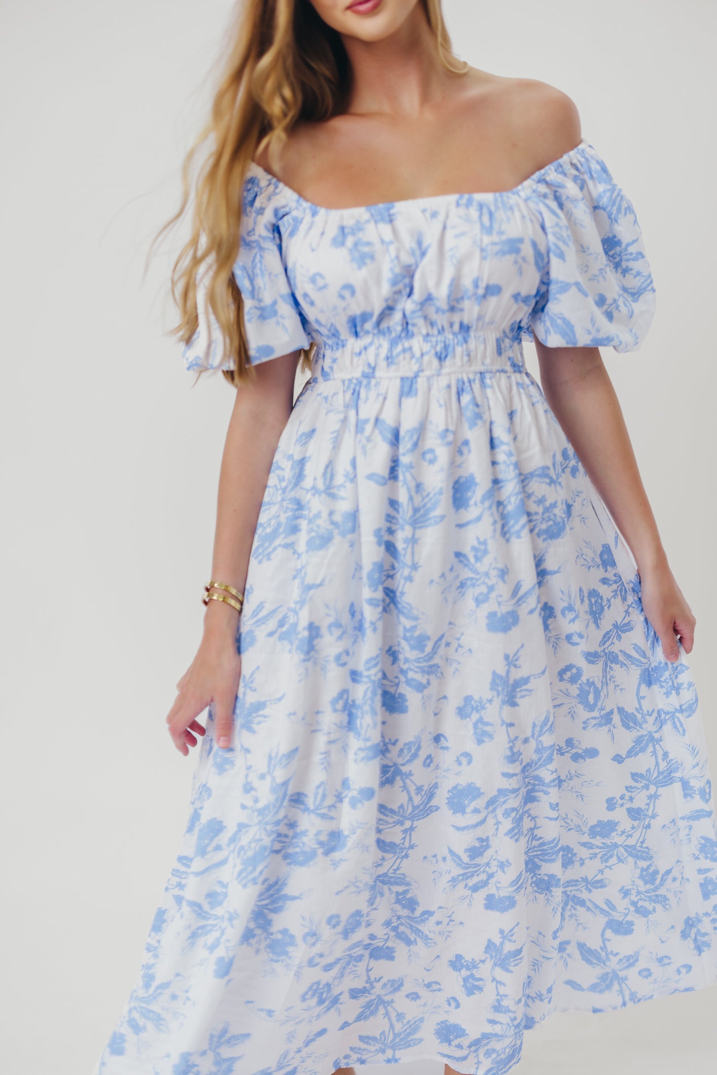 Mallory Textured Print Midi Dress in Blue Floral