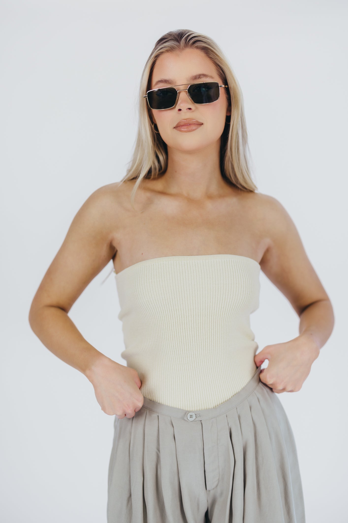 Carmen Ribbed Knit Tube Top in Cream