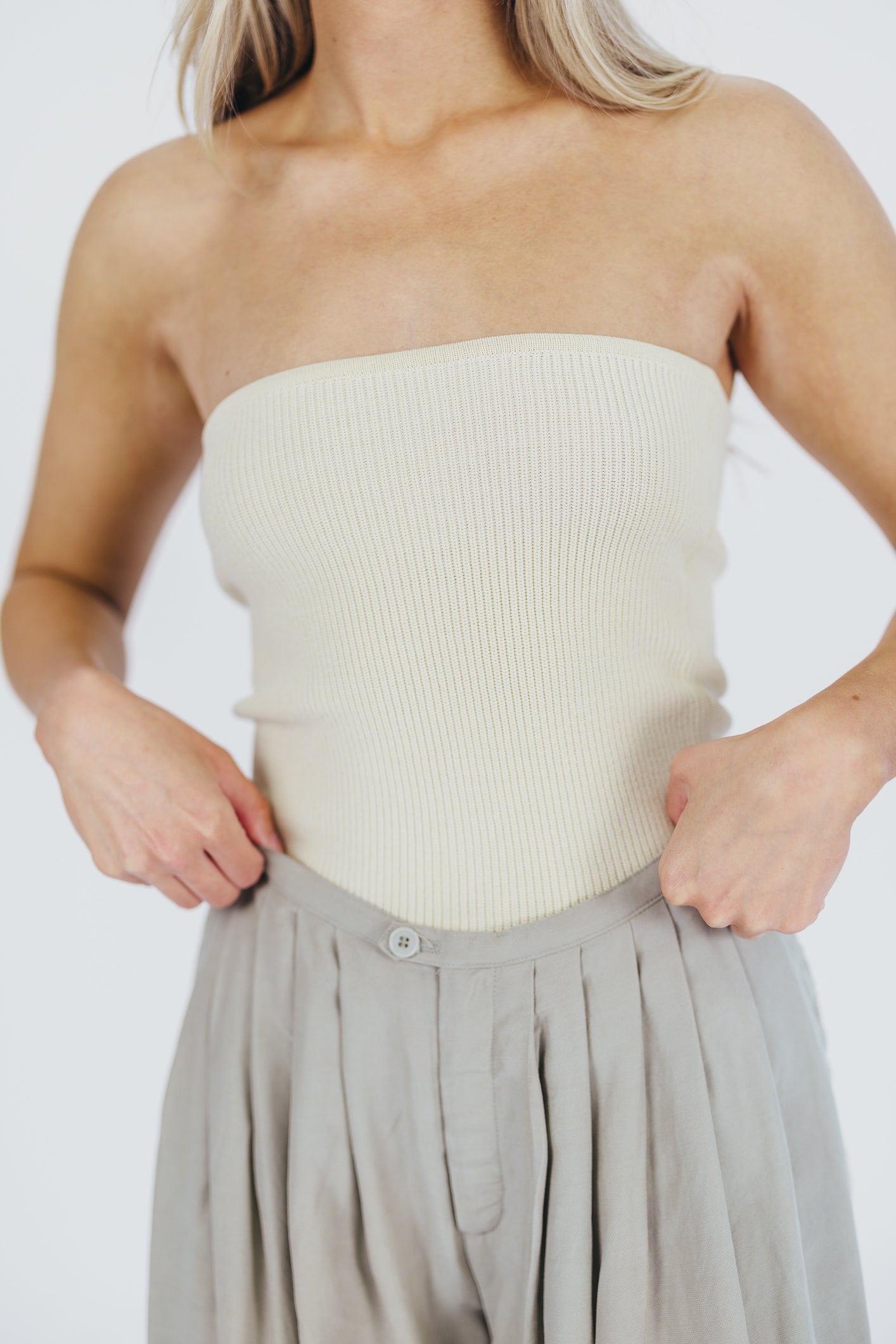 Carmen Ribbed Knit Tube Top in Cream