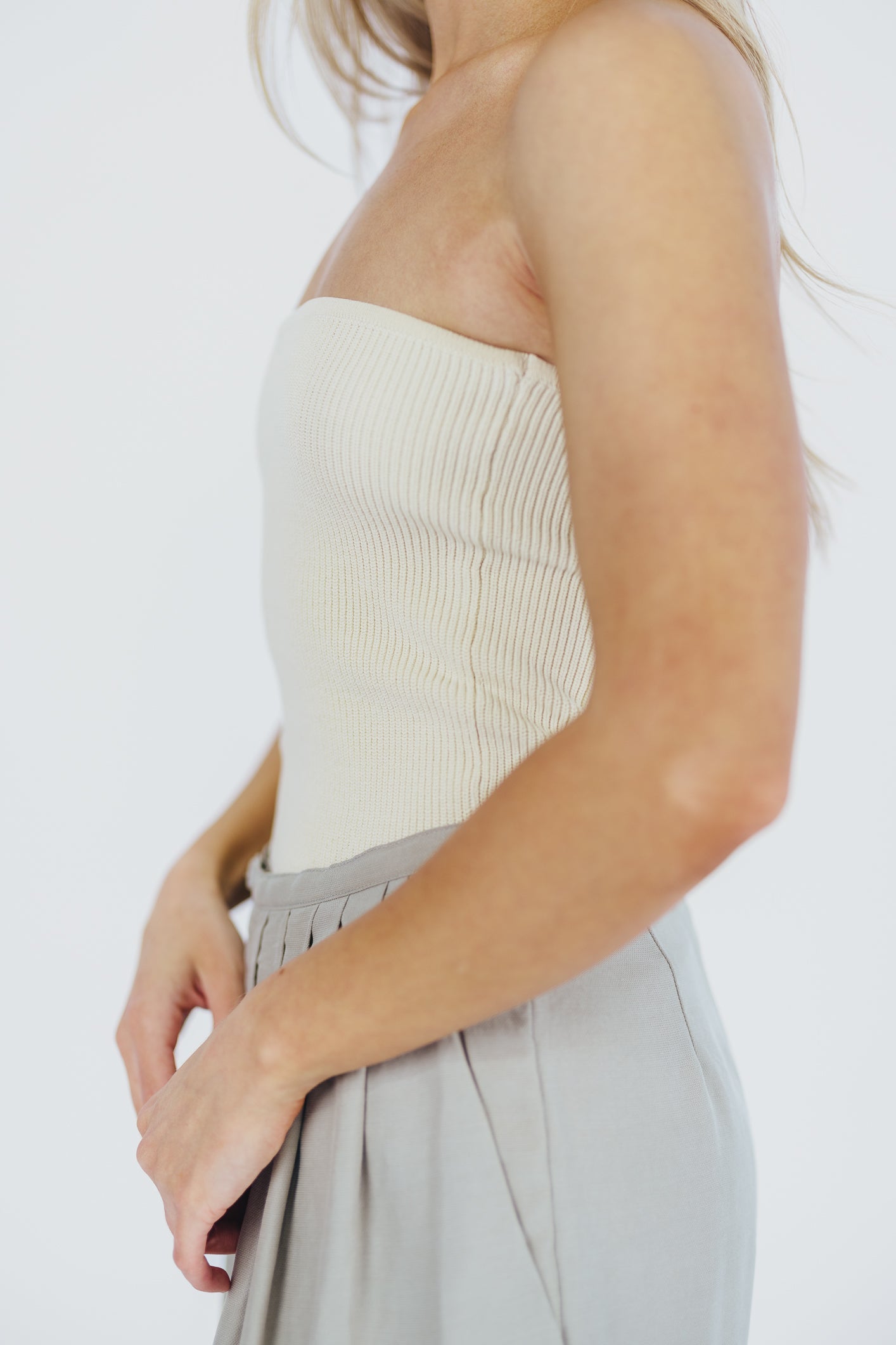 Carmen Ribbed Knit Tube Top in Cream