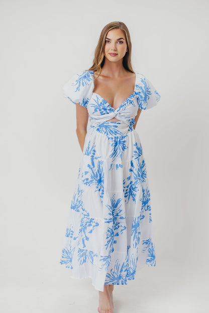 Cora Front Twist Midi Dress in Blue