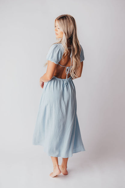 August Open Back Midi Dress in Baby Blue - Bump Friendly