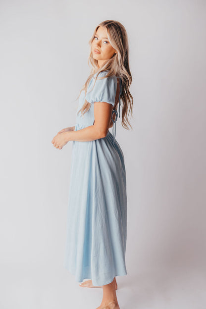 August Open Back Midi Dress in Baby Blue - Bump Friendly