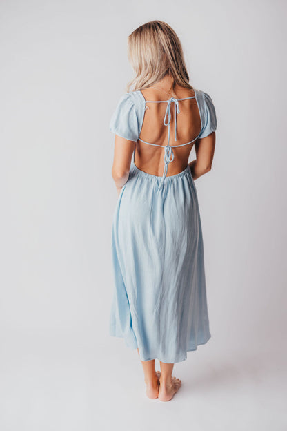 August Open Back Midi Dress in Baby Blue - Bump Friendly