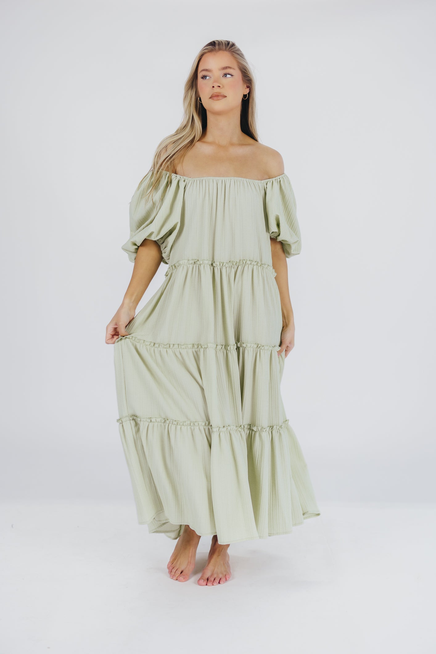 Eva Puffed Sleeve Maxi Dress in Sage - Bump Friendly (S-3XL)