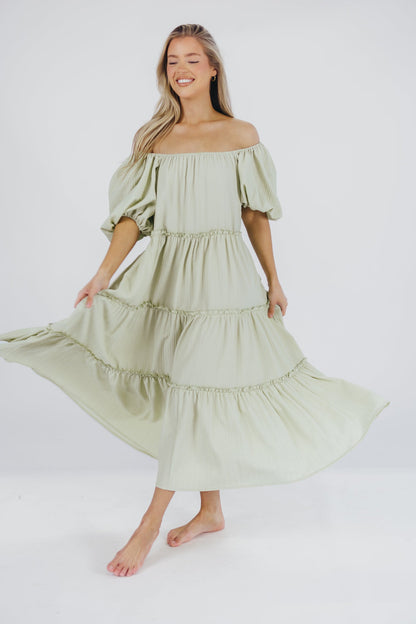 Eva Puffed Sleeve Maxi Dress in Sage - Bump Friendly (S-3XL)