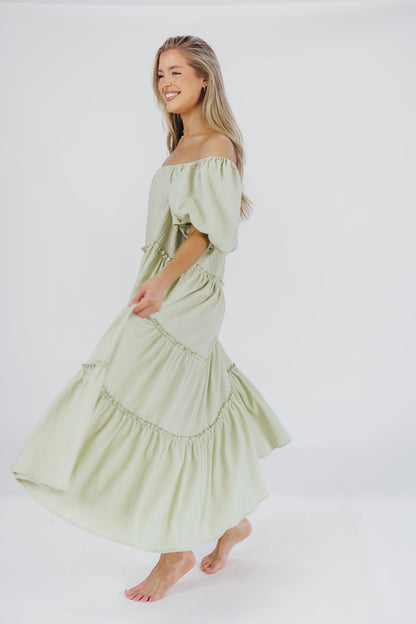 Eva Puffed Sleeve Maxi Dress in Sage - Bump Friendly (S-3XL)