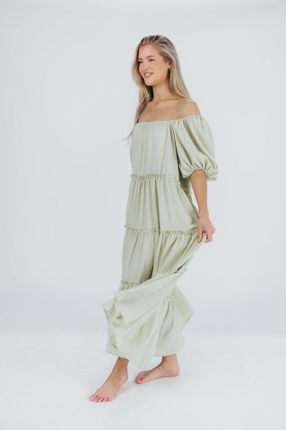 Eva Puffed Sleeve Maxi Dress in Sage - Bump Friendly (S-3XL)