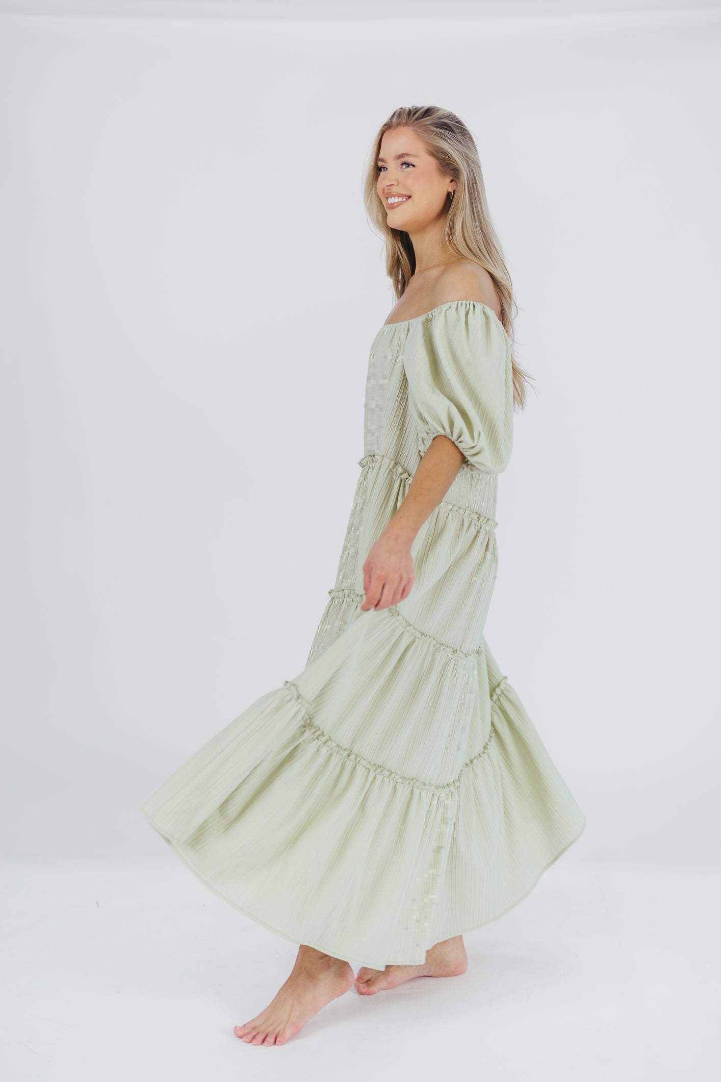 Eva Puffed Sleeve Maxi Dress in Sage - Bump Friendly (S-3XL)