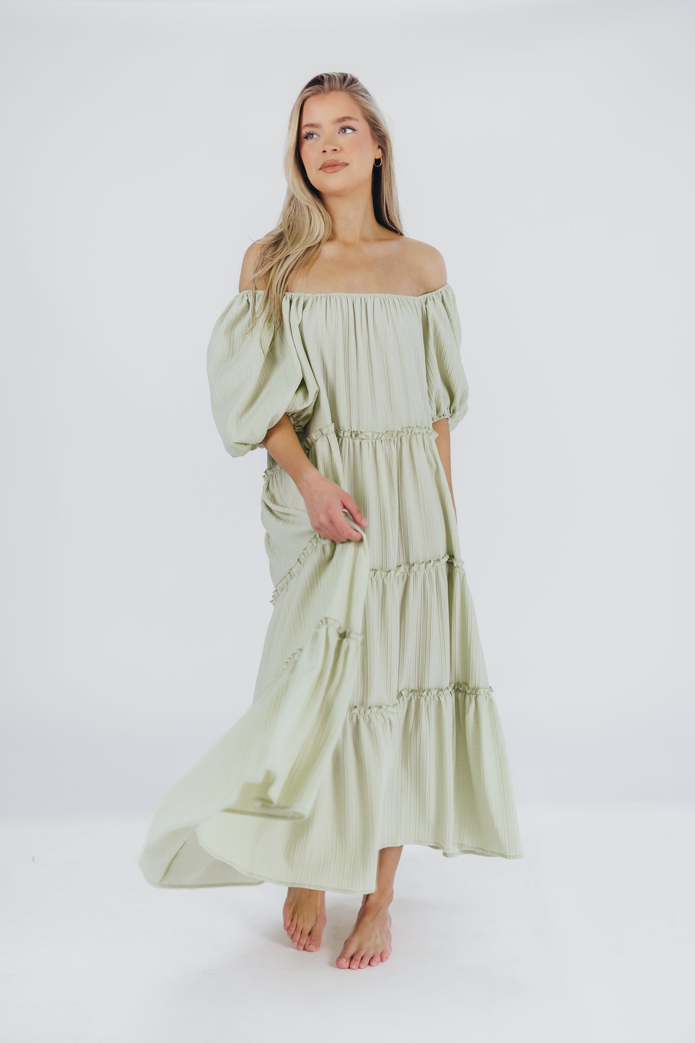 Eva Puffed Sleeve Maxi Dress in Sage - Bump Friendly (S-3XL)