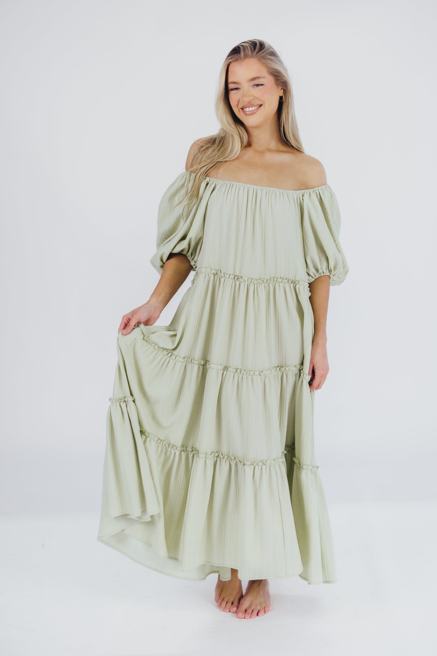 Eva Puffed Sleeve Maxi Dress in Sage - Bump Friendly (S-3XL)