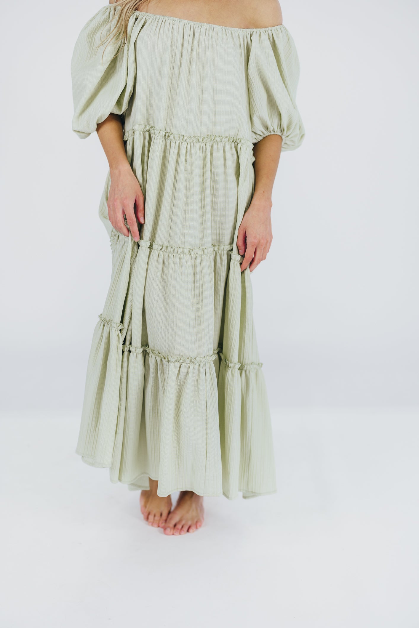 Eva Puffed Sleeve Maxi Dress in Sage - Bump Friendly (S-3XL)