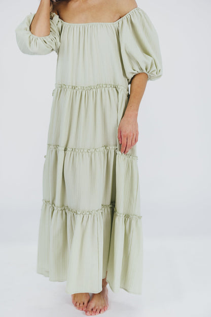 Eva Puffed Sleeve Maxi Dress in Sage - Bump Friendly (S-3XL)