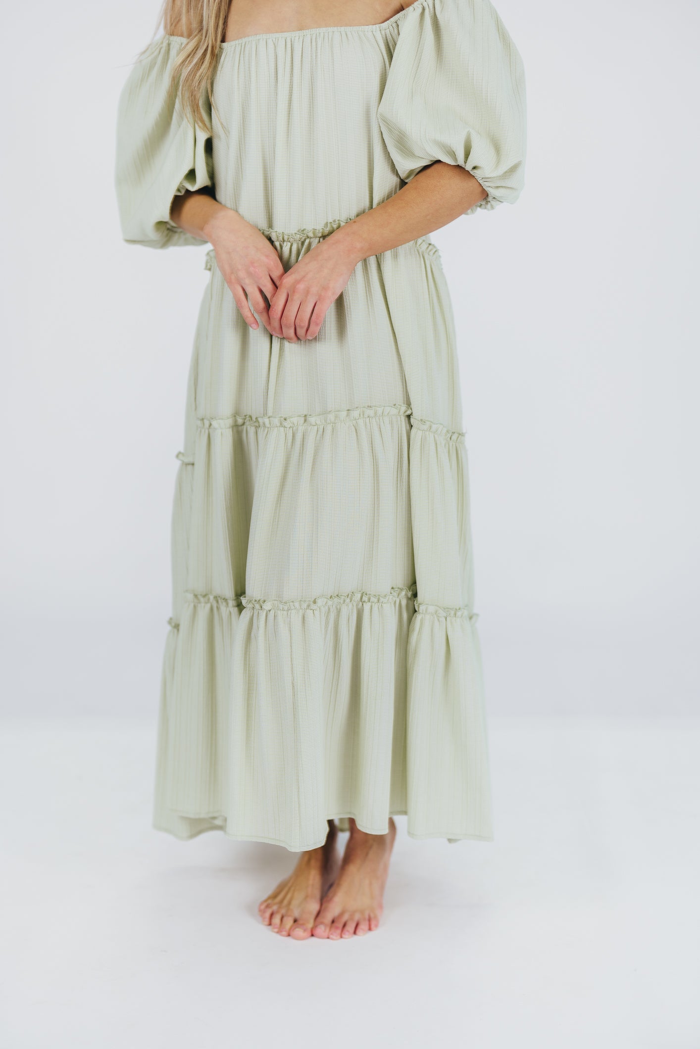 Eva Puffed Sleeve Maxi Dress in Sage - Bump Friendly (S-3XL)