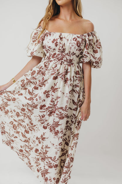 Mallory Textured Print Midi Dress in Mocha Floral