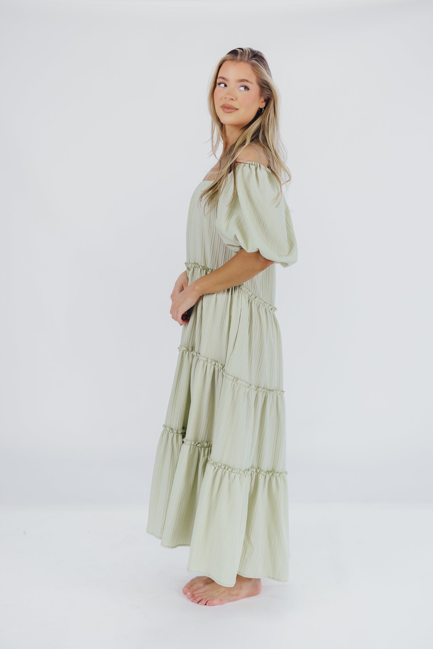 Eva Puffed Sleeve Maxi Dress in Sage - Bump Friendly (S-3XL)