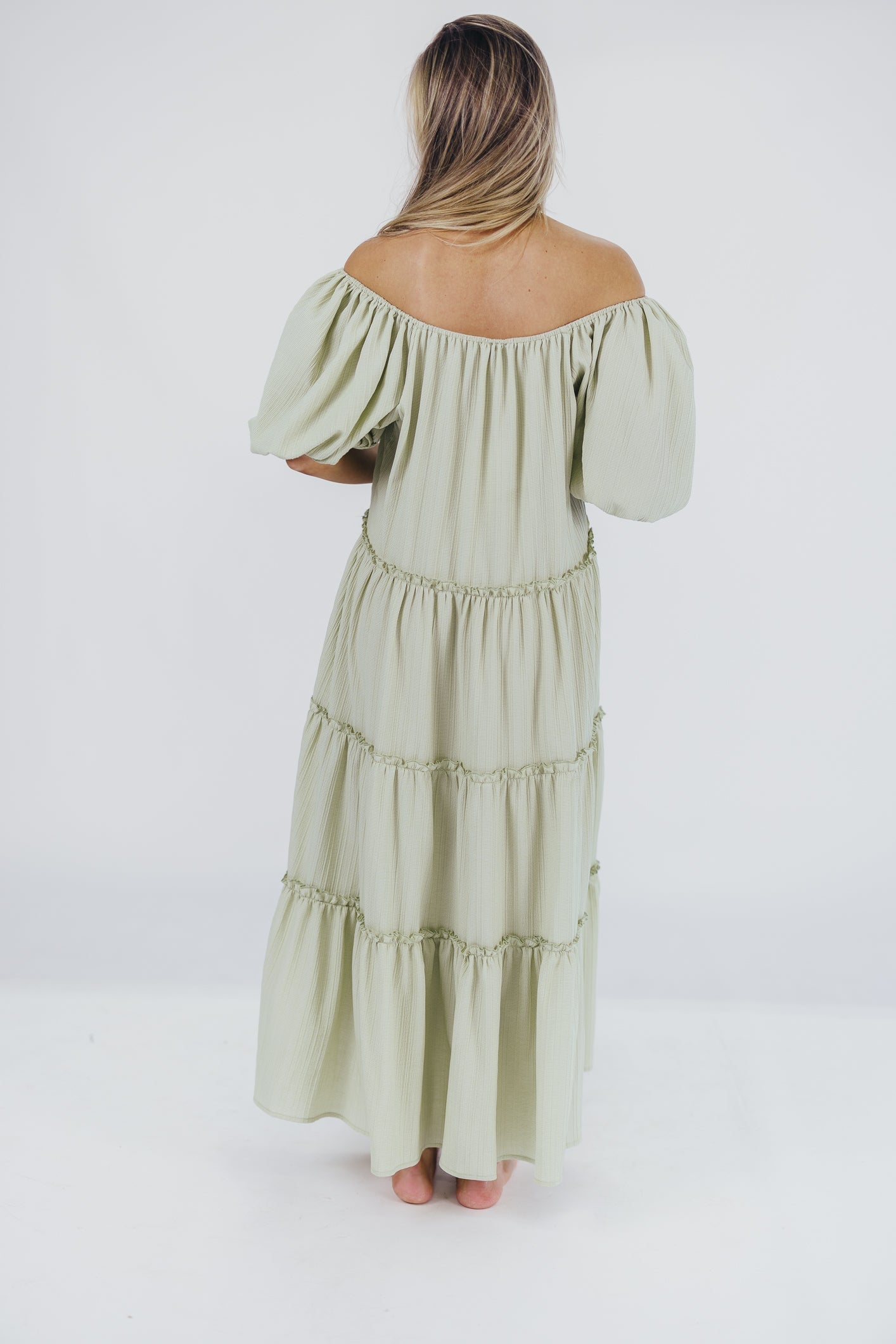 Eva Puffed Sleeve Maxi Dress in Sage - Bump Friendly (S-3XL)