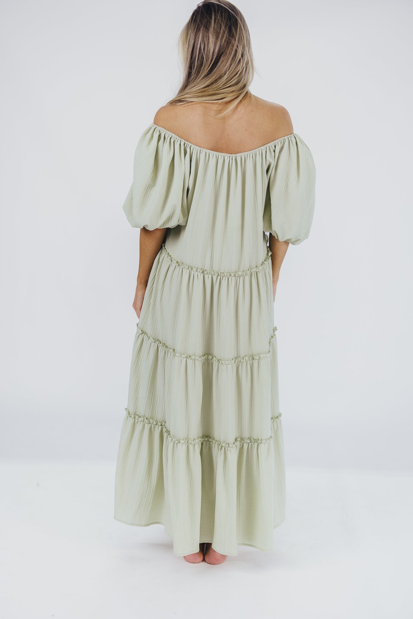 Eva Puffed Sleeve Maxi Dress in Sage - Bump Friendly (S-3XL)